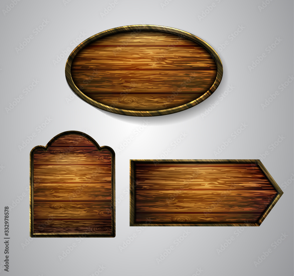 Naklejka premium Vector realistic illustration of wooden signboard
