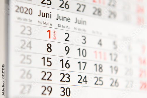 Calendar planner for the month June 2020