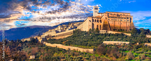Landmarks and religious monuments of Italy - beautiful medieval town Assisi in Umbria photo