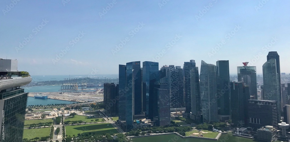 Fototapeta premium Skyline with skyscrapers, from rooftop, Singapore, South East Asia