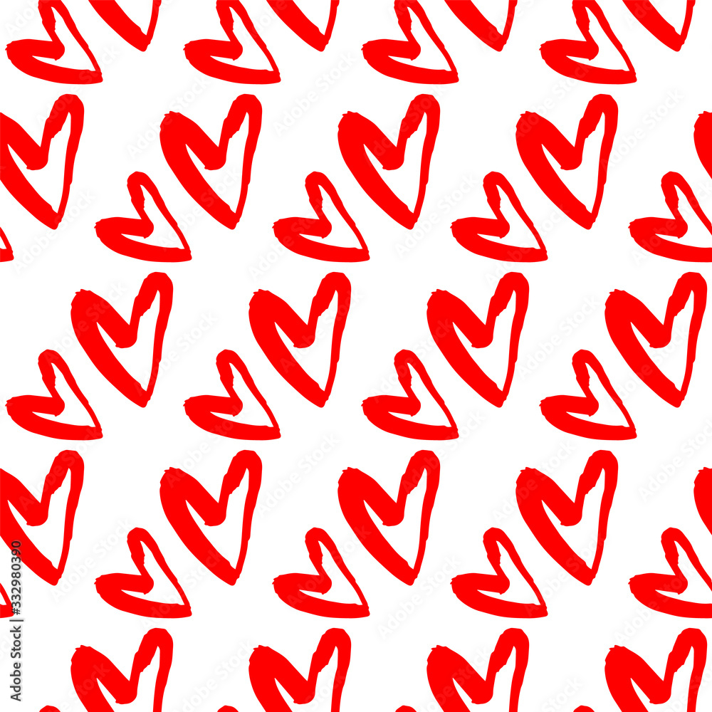 Red heart calligraphy seamless pattern on a white background. Brown paper, gift paper for Valentine's Day. Hand drawn vector illustration. Red heart calligraphy seamless pattern on a white background. Brown paper, gift paper for Valentine's Day. Hand drawn vector illustration.