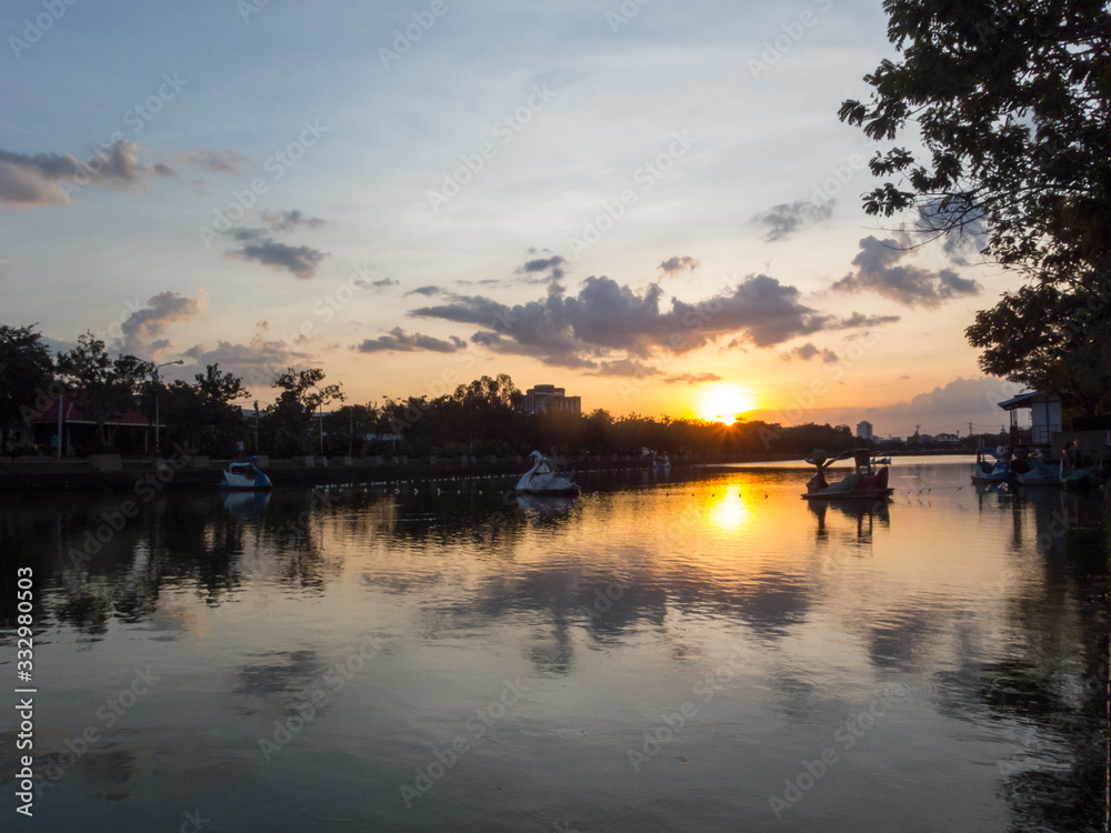 Fototapeta premium Marsh in the park in Twilight .