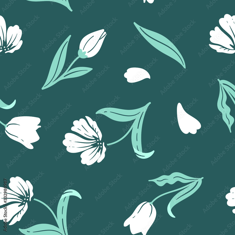Vector seamless pattern with elegant tulips flowers for fabric, wallpaper, wrapping paper and another surface Vector seamless pattern with elegant tulips flowers for fabric, wallpaper, wrapping paper and another surface