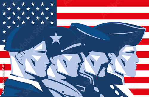 card with a faces of american soldiers, memorial day