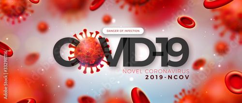Covid-19. Coronavirus Outbreak Design with Virus and Blood Cell in Microscopic View on Shiny Light Background. Vector 2019-ncov Corona Virus Illustration on Dangerous SARS Epidemic Theme for Banner.