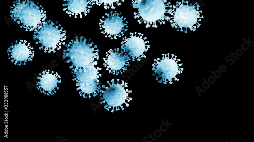 Coronavirus SARS-CoV-2. COVID-19 Chinese coronavirus under microscope. Coronavirus concept resposible for asian flu outbreak and coronaviruses influenza. Pandemic medical health risk 3D concept.