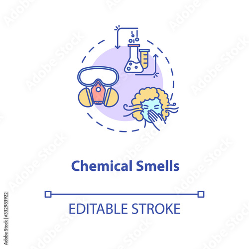 Chemical smells concept icon. Flawed wine fermentation indication idea thin line illustration. Recognizing spoiled drink by acetone scent. Vector isolated outline RGB color drawing. Editable stroke