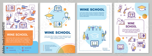 Wine school brochure template. Online course on alcohol. Flyer, booklet, leaflet print, cover design with linear icons. Vector layouts for magazines, annual reports, advertising posters