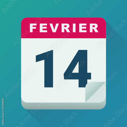 Calendrier 14 février, fête des amoureux (flat design)