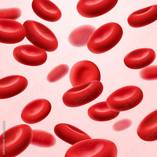 Flowing red blood cells, erythrocyte on white background, health care concept