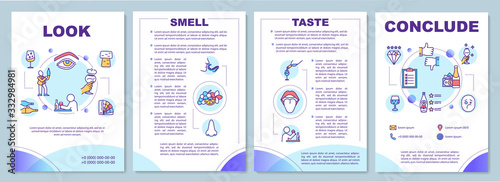 Wine tasting process brochure template. Conclude judgement. Flyer, booklet, leaflet print, cover design with linear icons. Vector layouts for magazines, annual reports, advertising posters