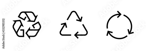 Set of Recycle sign icons. Editable line vector.
