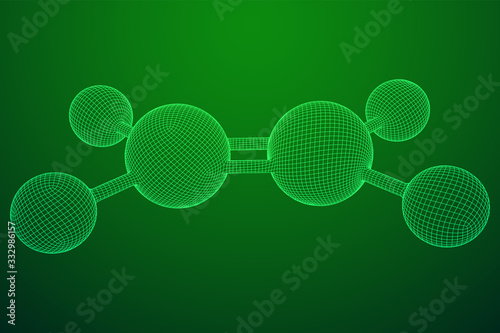 Ethylene ethene molecule. Used in production of polyethylene. Plant hormone. Wireframe low poly mesh vector illustration.