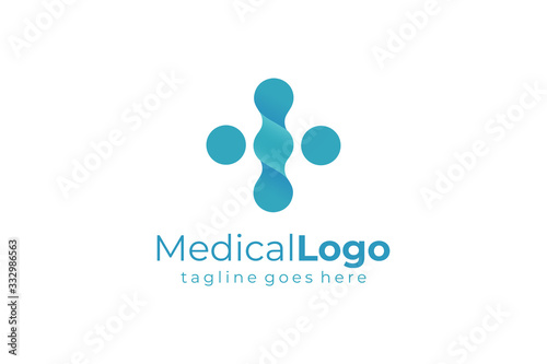 Medical Logo. Blue Cross Sign Dot Liquid isolated on white background. Flat Vector Logo Design Template Element