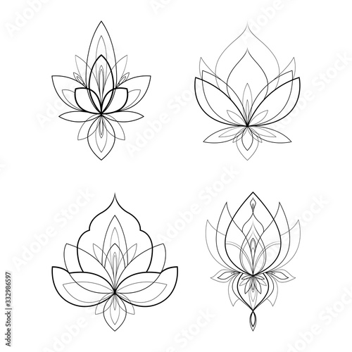 Set of four ethnic Mandala ornaments for Henna drawing and tattoo template. Vector illustration