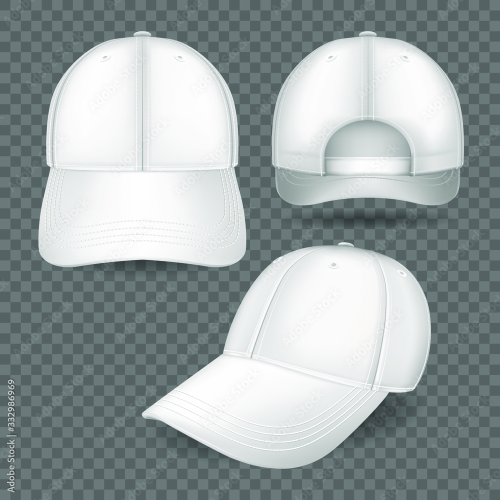 Cap mockup in front, side and back views Stock Vector | Adobe Stock
