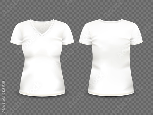 White V-neck woman's t-shirt. Vector template.