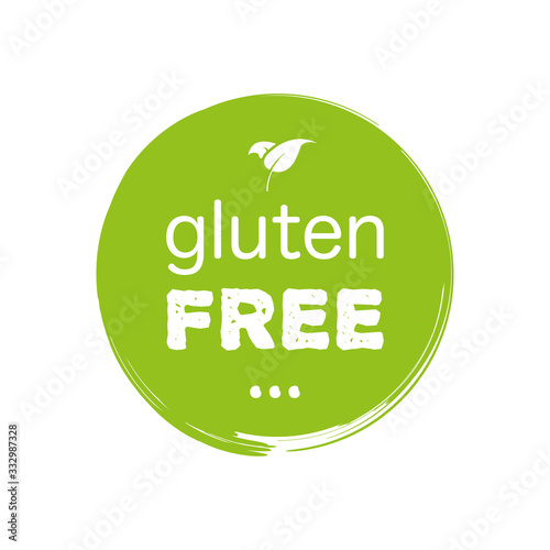 Fresh healthy organic logo with gluten free text labels and tags the green color on white background. Vector hand drawn object
