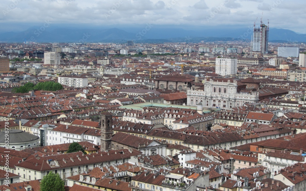 A Beautiful Rooftop View of Turin in Italy with Cloudy Weather 