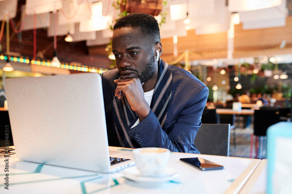 Black afro businessman work restaurant. Black afro businessman work restaurant.