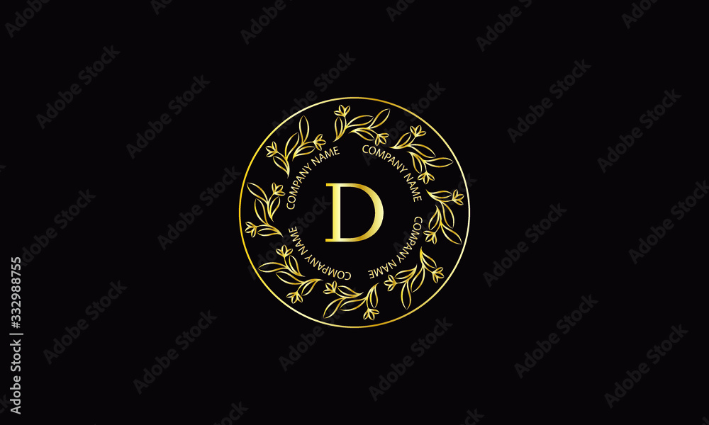 Naklejka premium Round floral monogram with letter D on dark background. Elegant, ornamental calligraphic logo for business sign, restaurant, royalty, boutique, cafe, hotel.