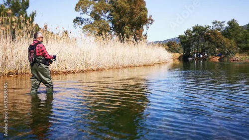 Hisaronu Orhaniye, Marmaris - Mugla / Turkey. March 12, 2020. Fisherman at river in Hisaronu. photo