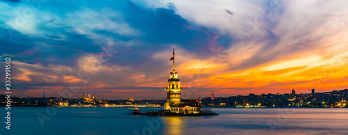 Maiden's Tower with sunset sky in Istanbul, Turkey (KIZ KULESI - USKUDAR). photo
