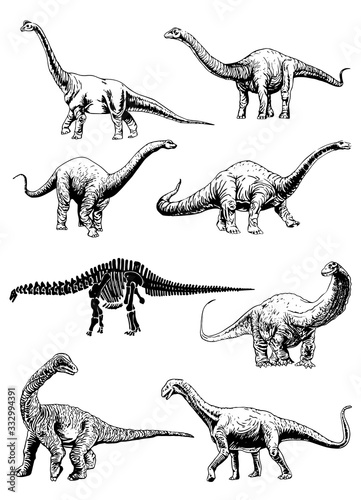 Graphical  set of dinosaurs isolated on white background,vector illustration