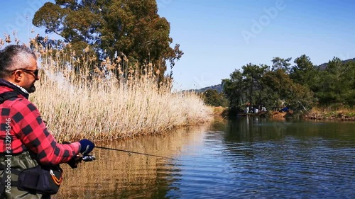 Hisaronu Orhaniye, Marmaris - Mugla / Turkey. March 12, 2020. Fisherman at river in Hisaronu. photo