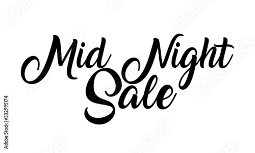 Mid Night Sale postcard. Ink illustration. Modern brush calligraphy.
