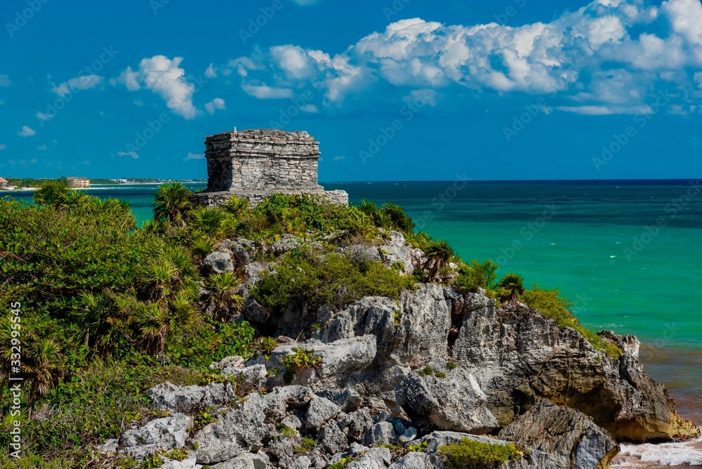 Tulum beach in Mexico surrounded by Mayan temples
