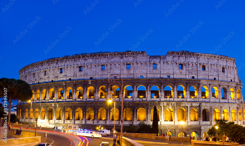 Night view of the famous Colosseum (Coliseum), Rome, Italy.