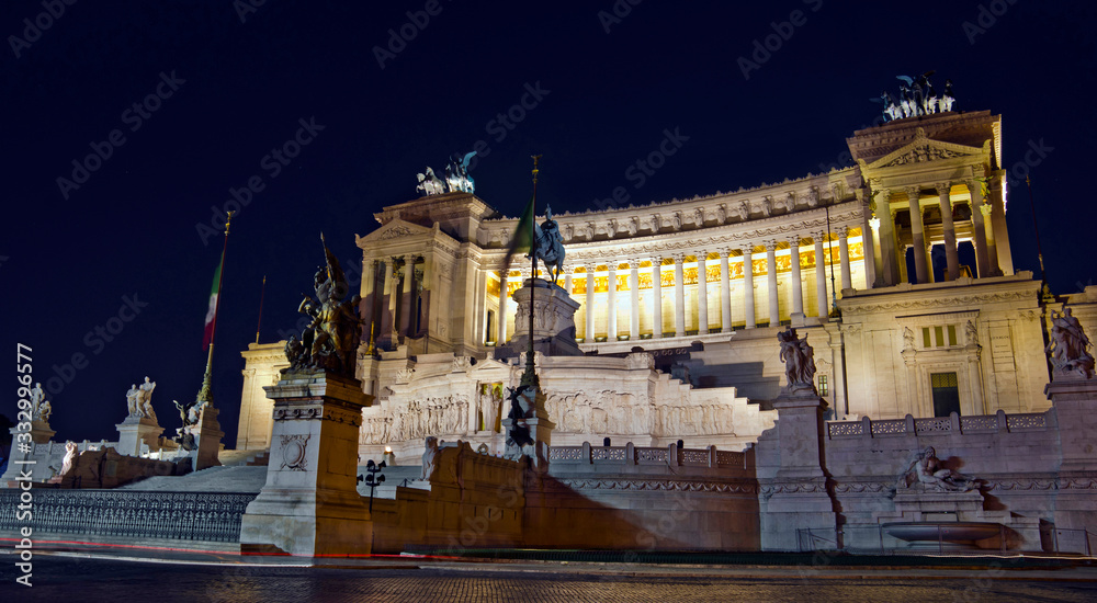 Monument to Vittorio Emanuele II at night, Rome, Italy.