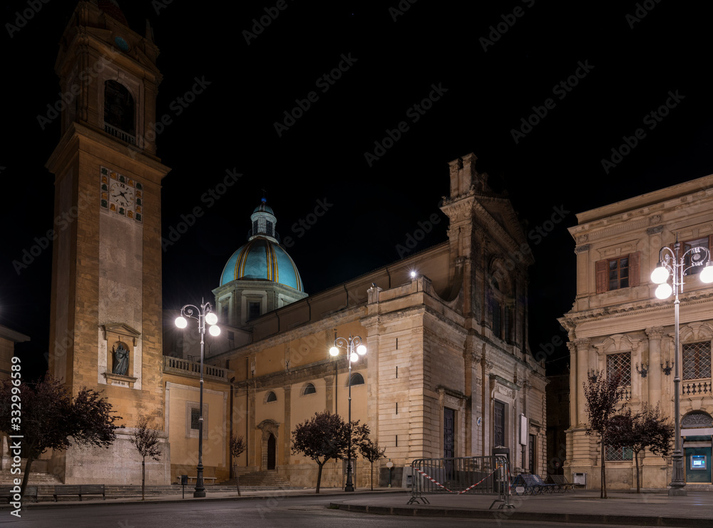 Main city square of sicilian town Caltagirone, famous for its ceramic, at night, province of Catania, Sicily