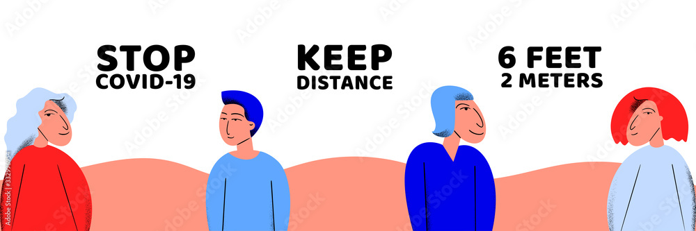 Pandemic medical concept banner with social distance. Vector illustration. Coronavirus outbreak. 2019-nCoV background. Keep distance Pandemic medical concept banner with social distance. Vector illustration. Coronavirus outbreak. 2019-nCoV background. Keep distance