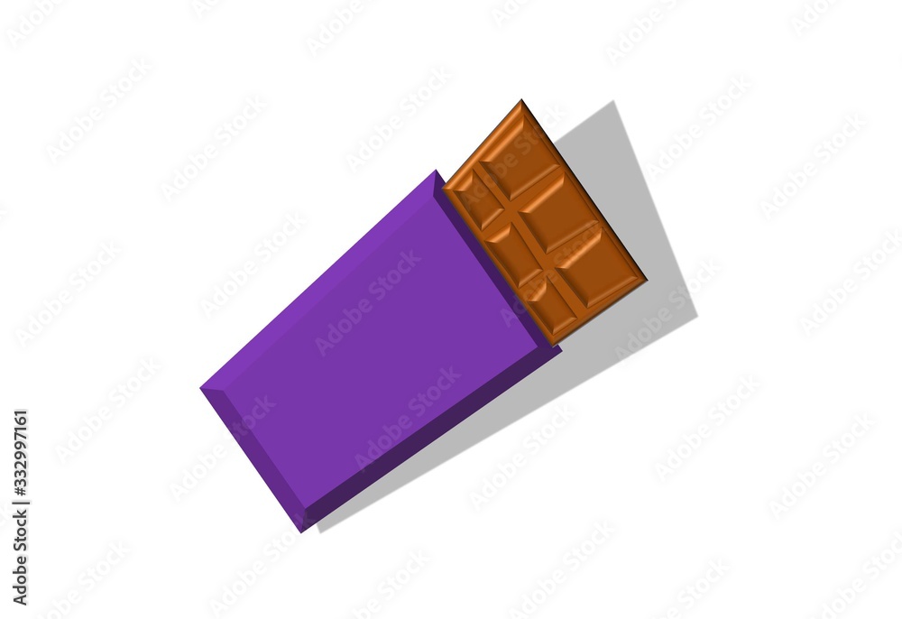 illustration of chocolate bar in package with shadow on white background. illustration of chocolate bar in package with shadow on white background.