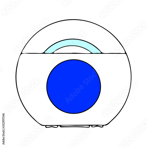 Close dental floss product for individual oral hygiene home bathroom. Cleaning interdental spaces. Color vector isolated flat doodle realistic drawing with black outline white background icon