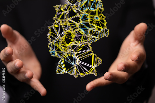 map of Germany. Wire frame 3D mesh polygonal network line  design.