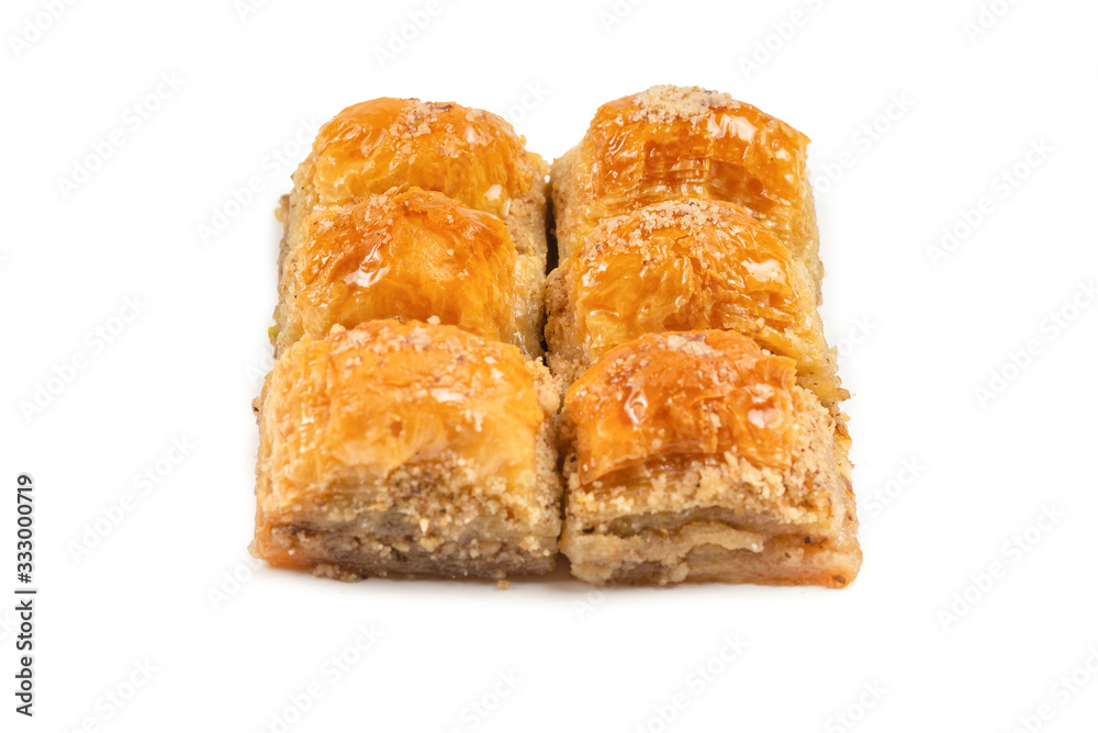 Delicious sweet baklava isolated on white background. Delicious sweet baklava isolated on white background.