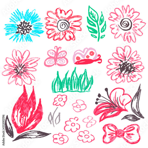 Cute childish drawing with wax crayons
