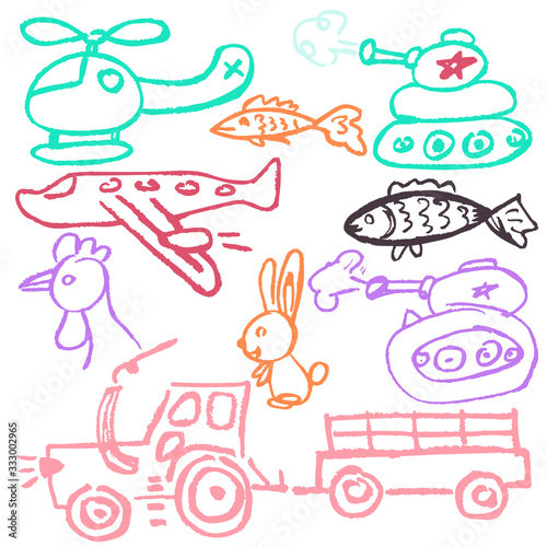 Cute childish drawing with wax crayons