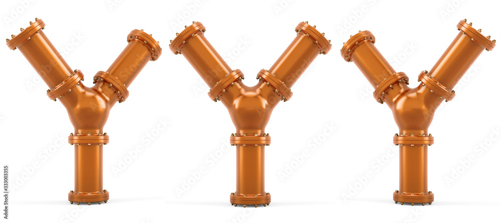 Letter Y from copper pipes, 3D rendering