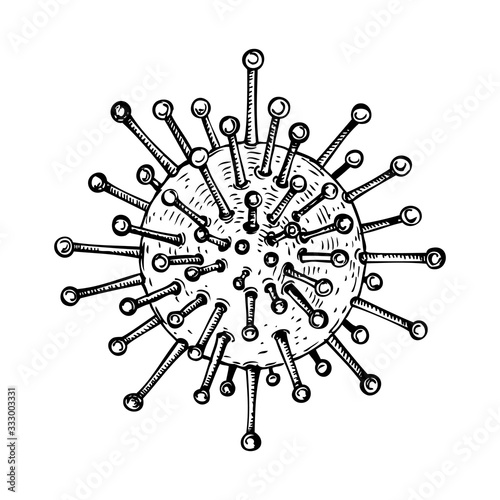 Different kinds of virus  sketch. Biology organisms illustration in vintage engraved style. Respiratory virus infection macro drawing. 