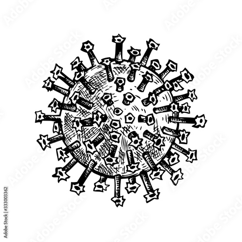 Different kinds of virus  sketch. Biology organisms illustration in vintage engraved style. Respiratory virus infection macro drawing. 
