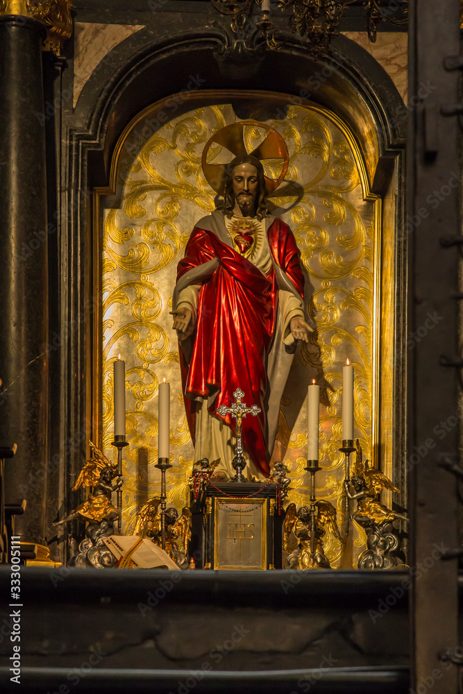 Czestochowa, Poland, March 19, 2020: Chapel of the Sacred Heart of Jesus inside the sanctuary of the Mother of God at Jasna Gora