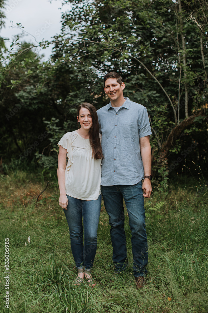 Attractive Brunette Couple Portrait Outdoors Attractive Brunette Couple Portrait Outdoors