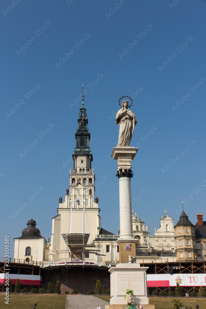 Fototapeta premium The national sanctuary of Poland, the monastery of Our Lady of Czestochowa at Jasna Gora with an empty square during the Koronavirus epidemic