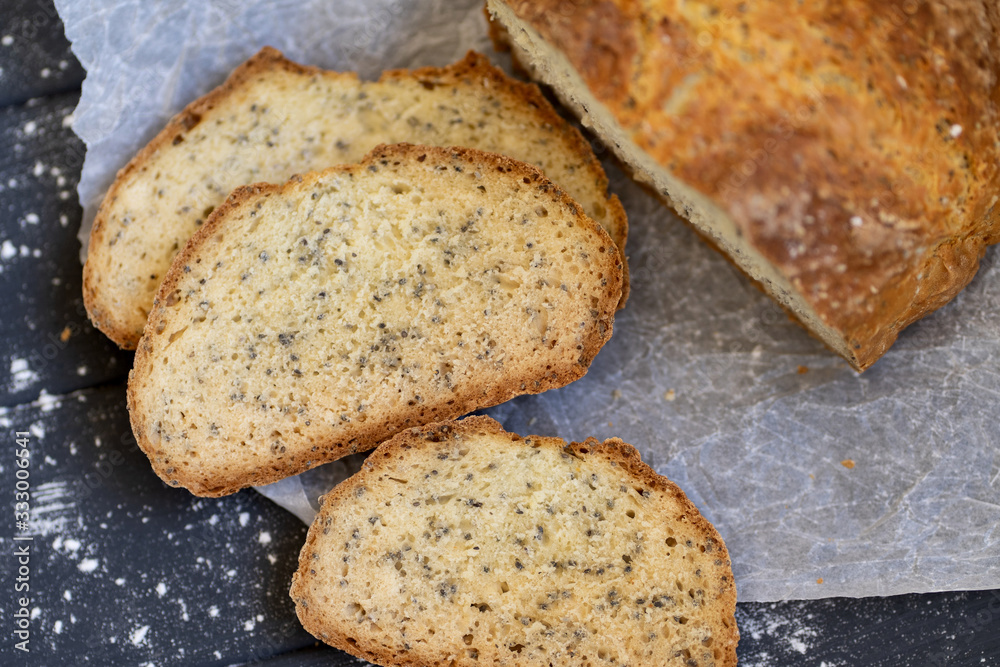 bread with chia seeds,top view