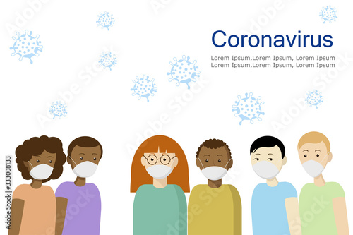 People of different nationalities in medical masks. Protect yourself from the virus. COVID-19 pandemic