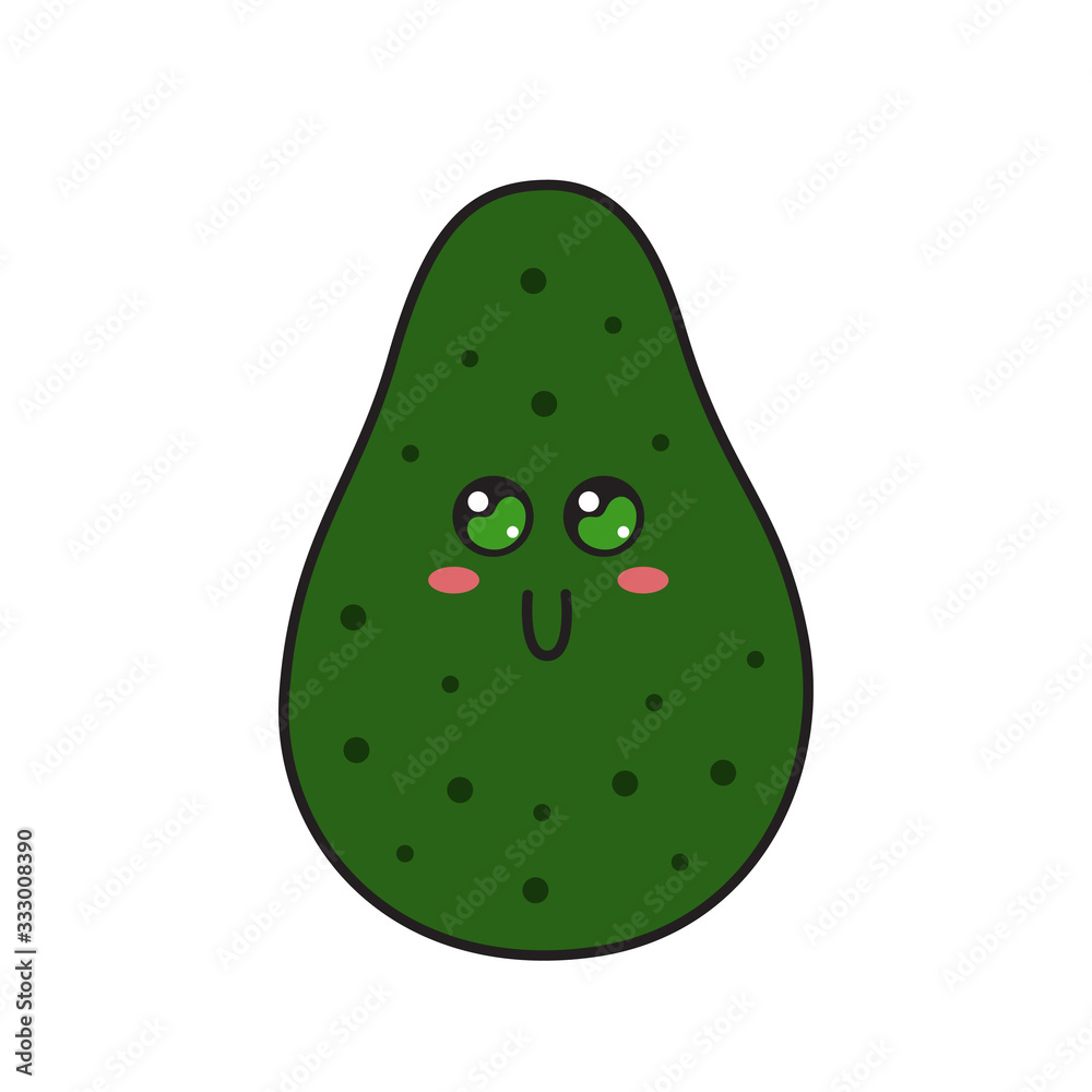 Cute avocado character with face. Kawaii doodle avocado isolated on white background. Cute avocado character with face. Kawaii doodle avocado isolated on white background.